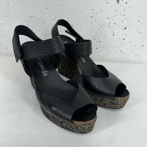 Pedro Garcia Women’s Size 40.5 / 10.5 Fiona Black Leather Platform Wedge Heels